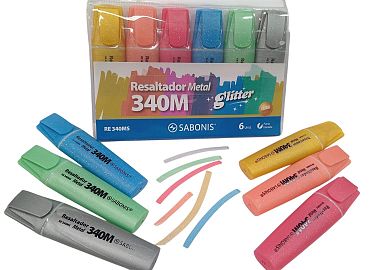 RESALTADOR 340MS GLITTER METAL X6 COL SA